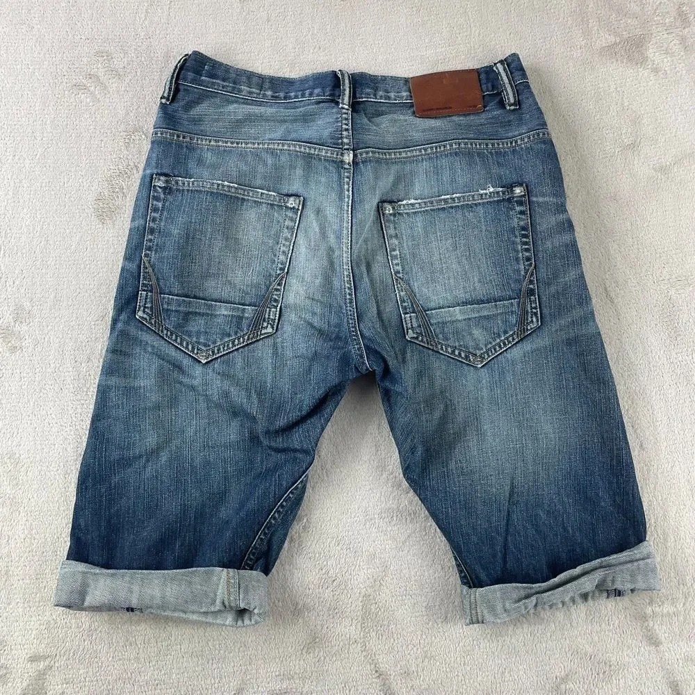 AllSaints Jean Falcon Shorts Men 30 Blue Washed Denim Designer Button Fly‎